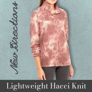 NEW DIRECTIONS Hacci Knit Cozy 1/4-Snap Collar Long Sleeve Pullover Top/NWT